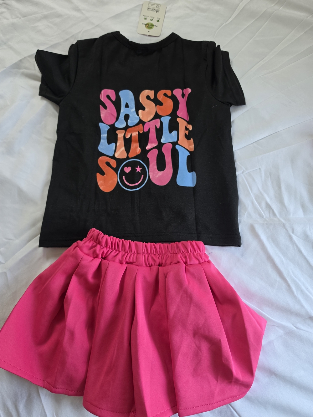 PatPat Black Top with Pink Skirt Set